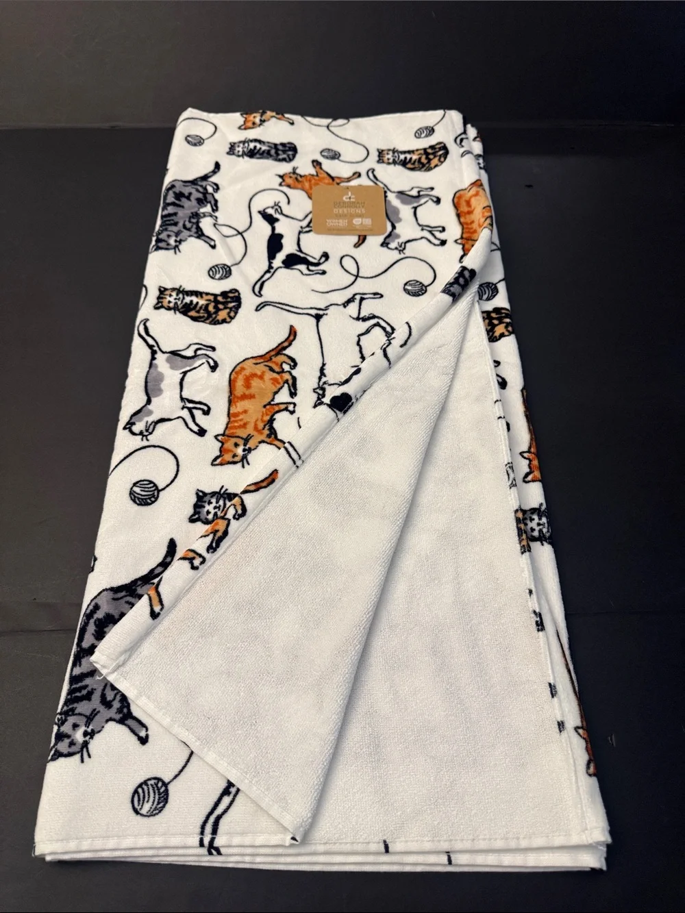 10pc DEBORAH CONNOLLY Cat Print Bath Towel Set - White/Black